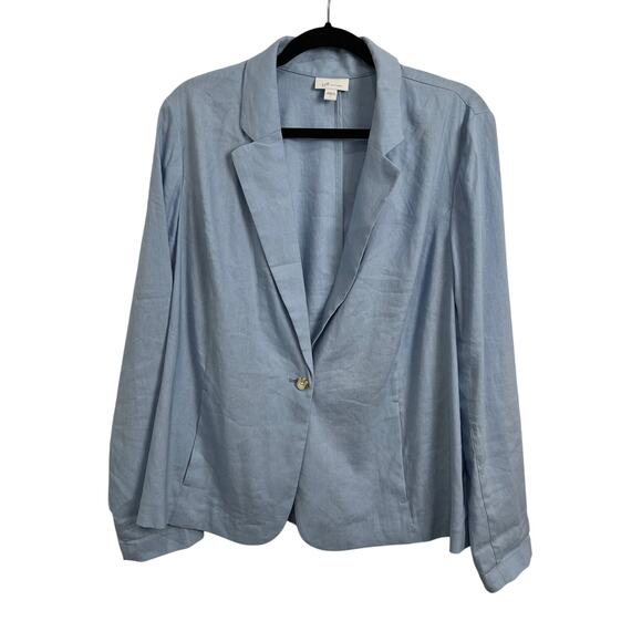 J. Jill Blue Linen Blend Blazer Jacket One Button Coastal Lagenlook Women Large - Picture 1 of 9